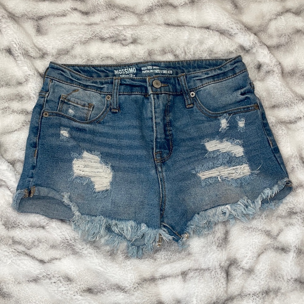 High Rise Distressed Jean Shorts